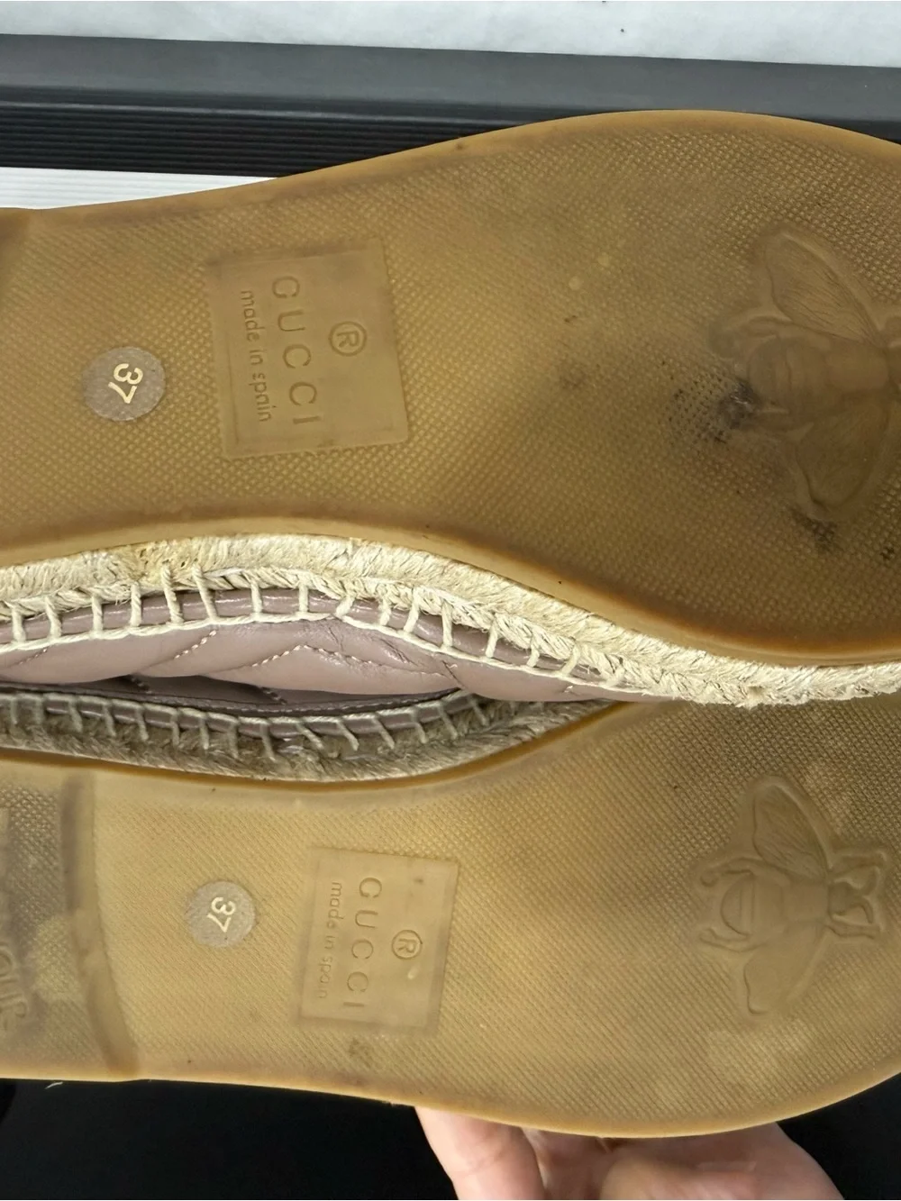 GUCCI Leather Quilted Espadrille  in Taupe with Gold Accent